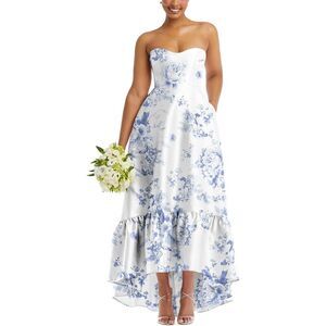 Alfred Sung Womens White Floral Print Polyester Evening Dress Gown NWT